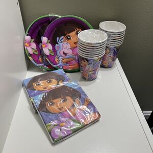 Doras Flower Adventure Lunch Plates Cups Napkins Birthday Party Supplies 16 Ct